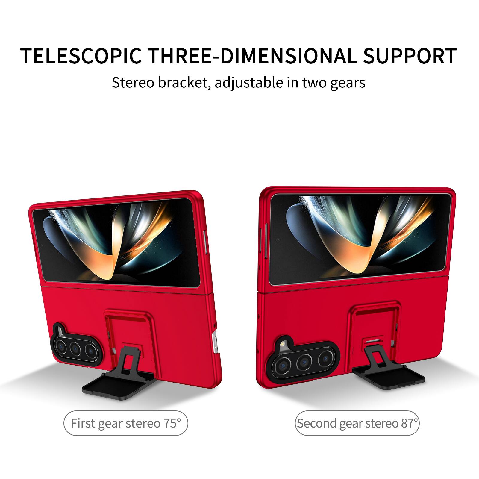 TELESCOPIC THREE-DIMENSIONAL SUPPORT  
Stereo bracket, adjustable in two gears  
First gear stereo 75°  
Second gear stereo 87°