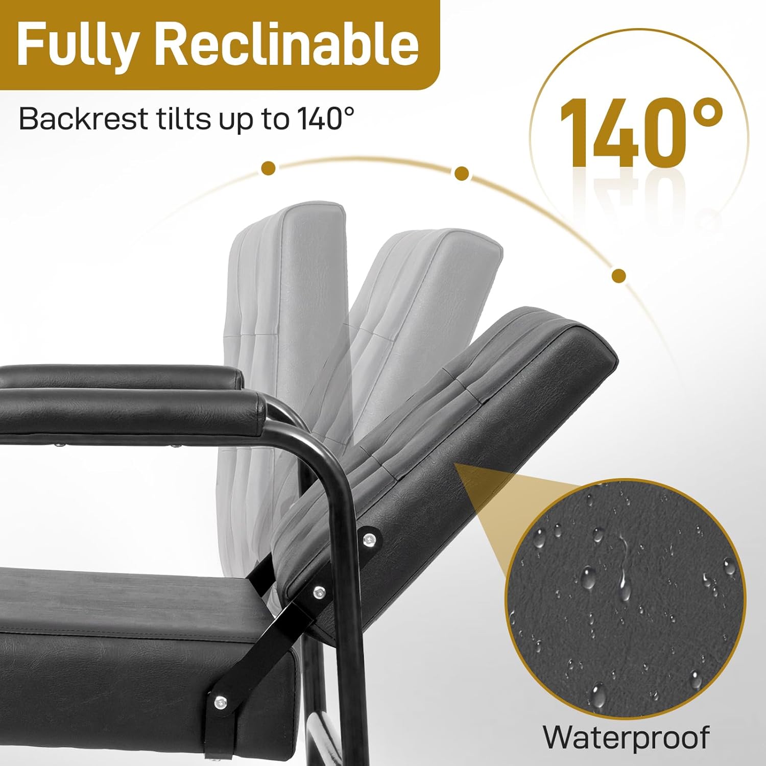 Fully Reclinable  
Backrest tilts up to 140°  
Waterproof