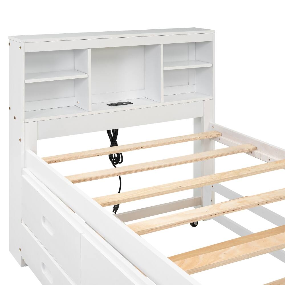 Alt View 4. Loheer - Loheer Twin Platform Bed with Storage Headboard Trundle White - White.