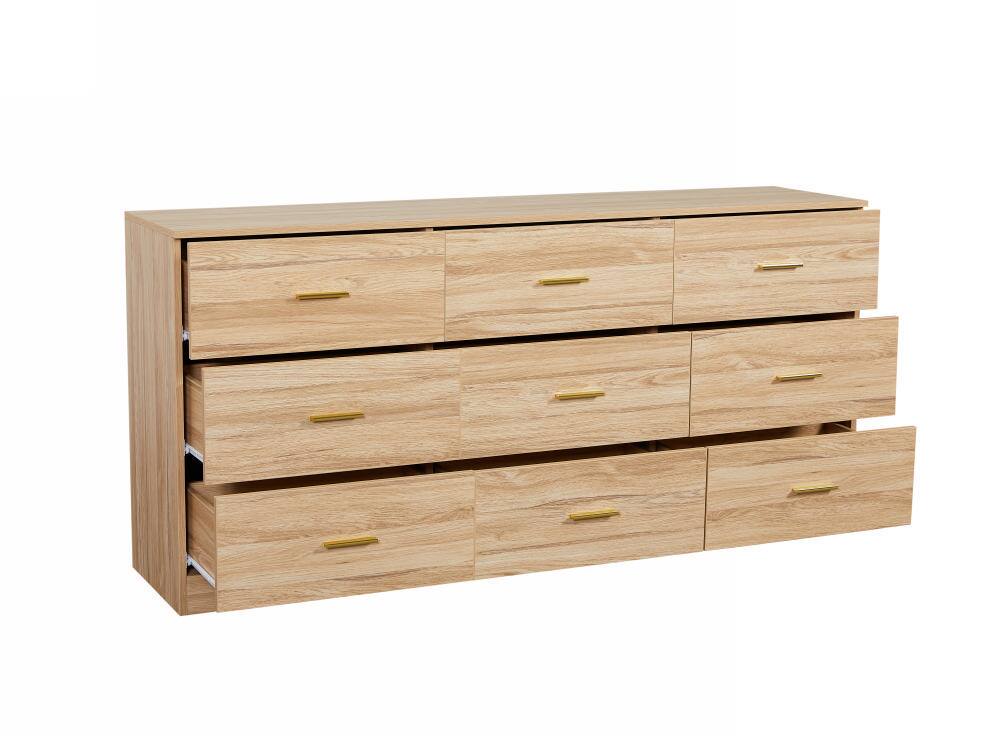 Back. GOODSILO - 9-Drawer Dresser for Bedroom - Ample Storage Wide Chest, Sturdy & Safe - Natural.