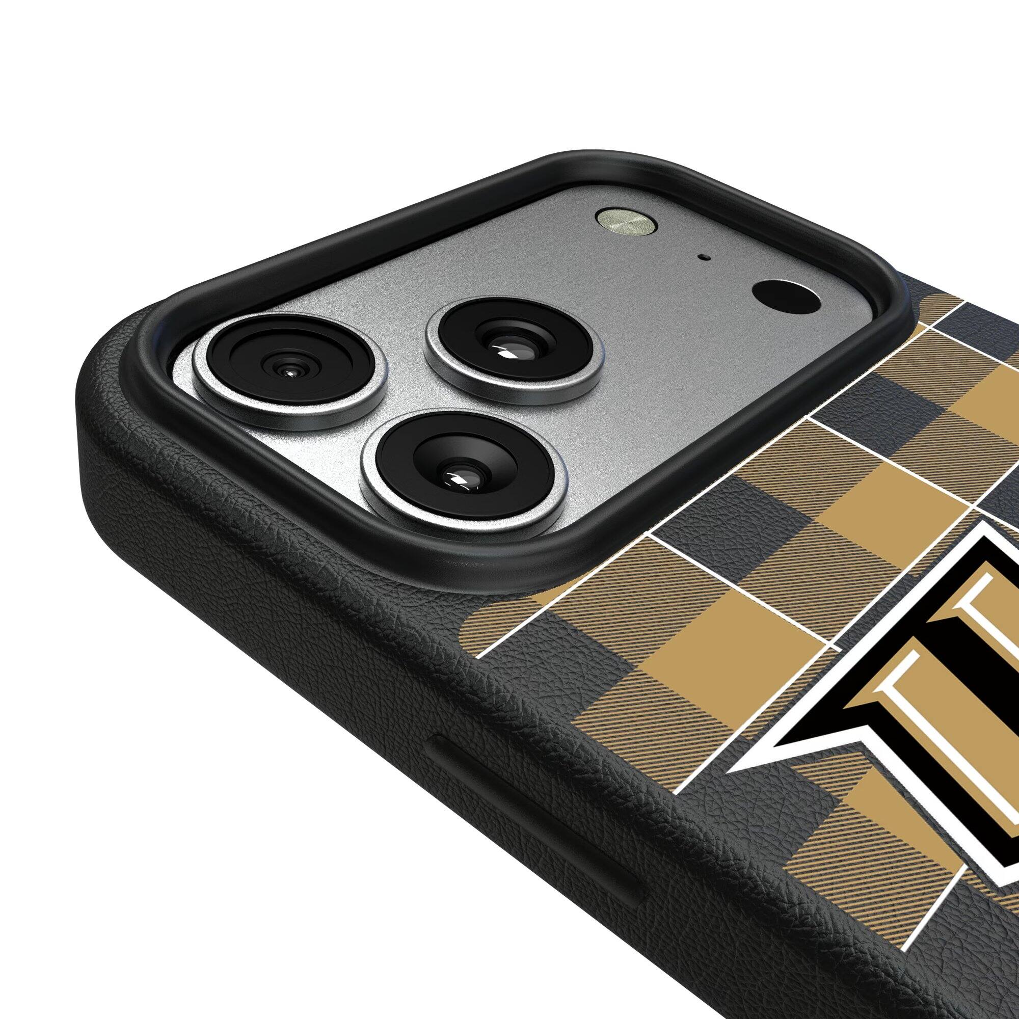 Alt View 2. Keyscaper - UCF Knights Plaid Magnetic Bump iPhone Case - 15 Plus - Black.
