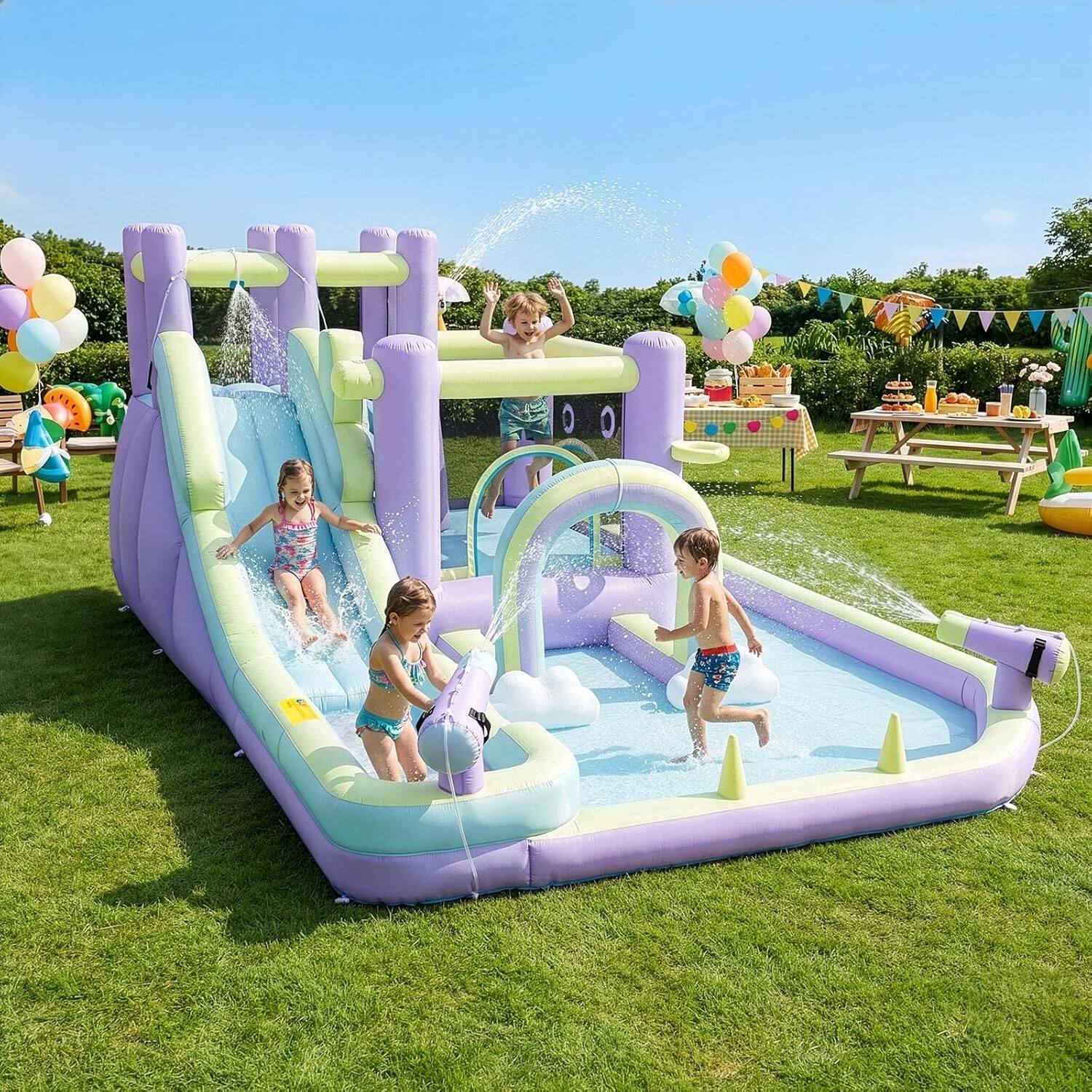 Alt View 1. Winado - Inflatable Bounce House with Rainbow Arch and Extra Long Water Slide | Outdoor Bouncy Castle, Included 750W Blower,.
