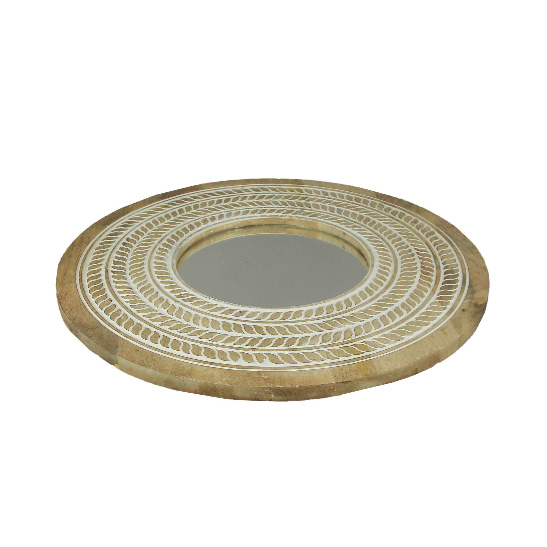 Alt View 1. Things2Die4 - Carved Wooden Frame Round Wall Mirror 23.5 Inch Diameter Hand Painted Accents - Brown.