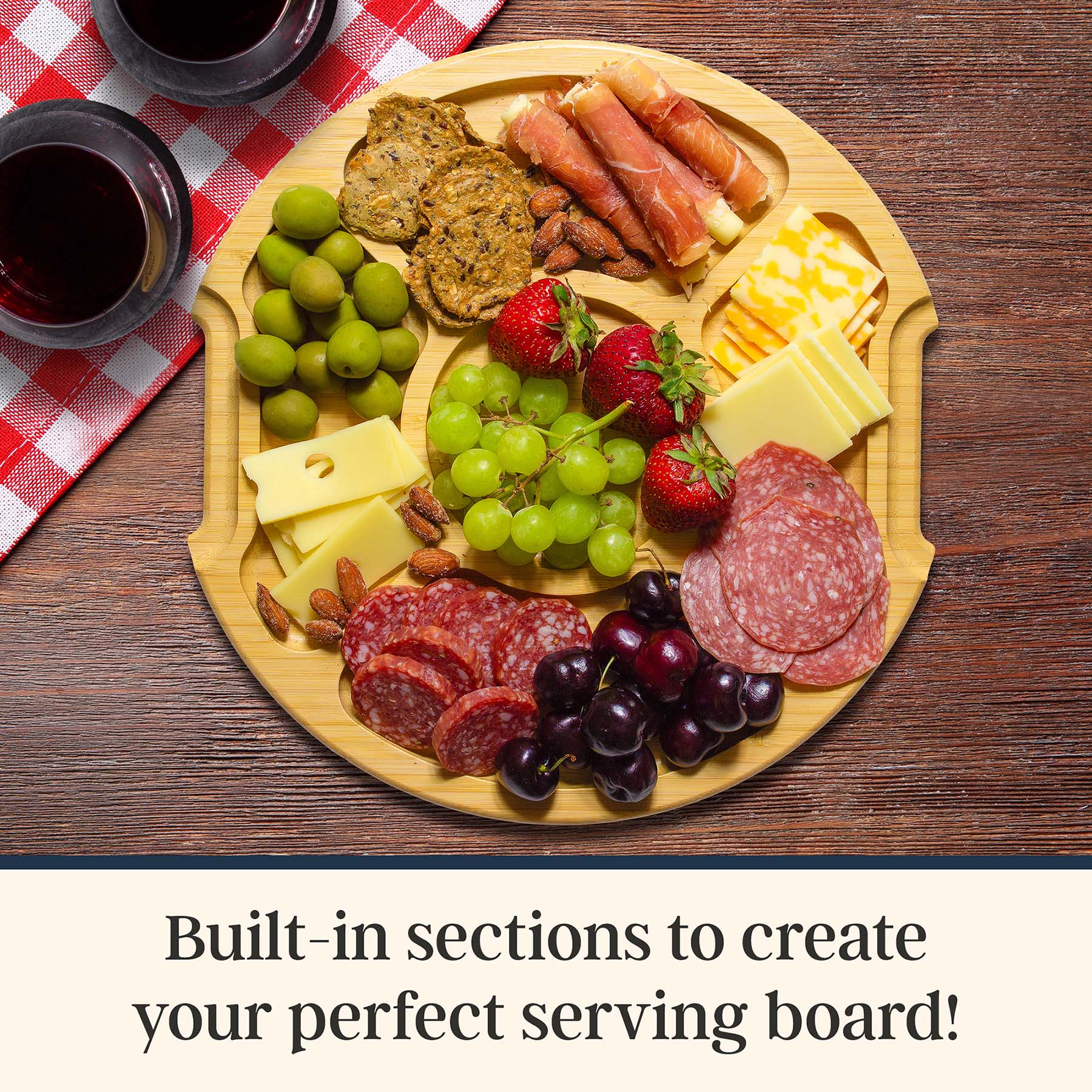 Built-in sections to create your perfect serving board!