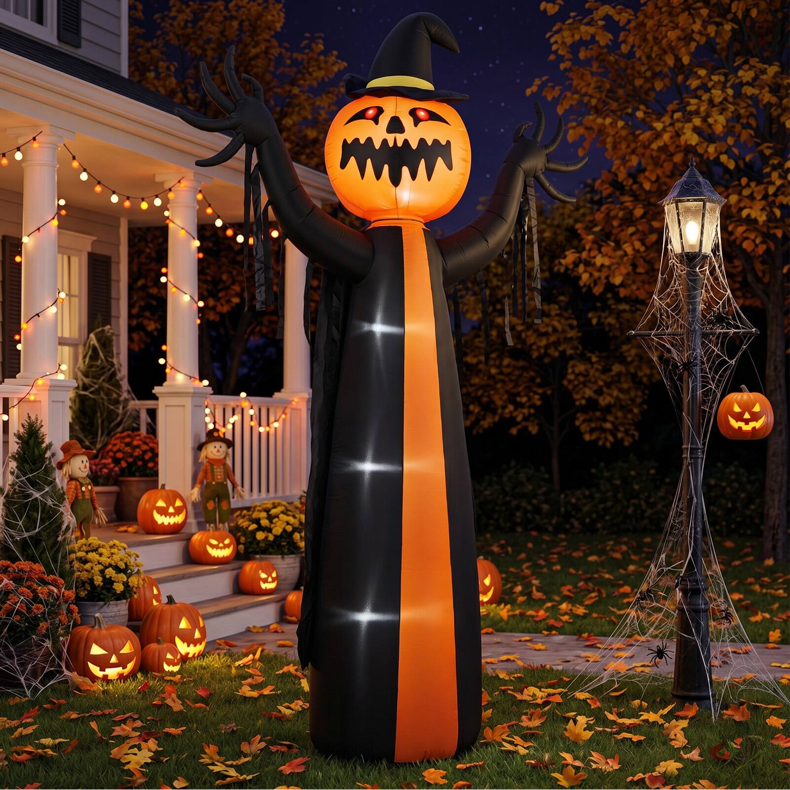Alt View 8. Sunoyar - 10ft Halloween Inflatable Pumpkin Ghost with Rotatable Head and LED Lights - Black.