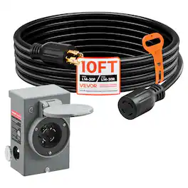VEVOR - 30 Amp Generator Cord and Power Inlet Box, 10 FT, 125/250V NEMA L14-30P to L14-30R Heavy Duty Extension Power Cord - Black