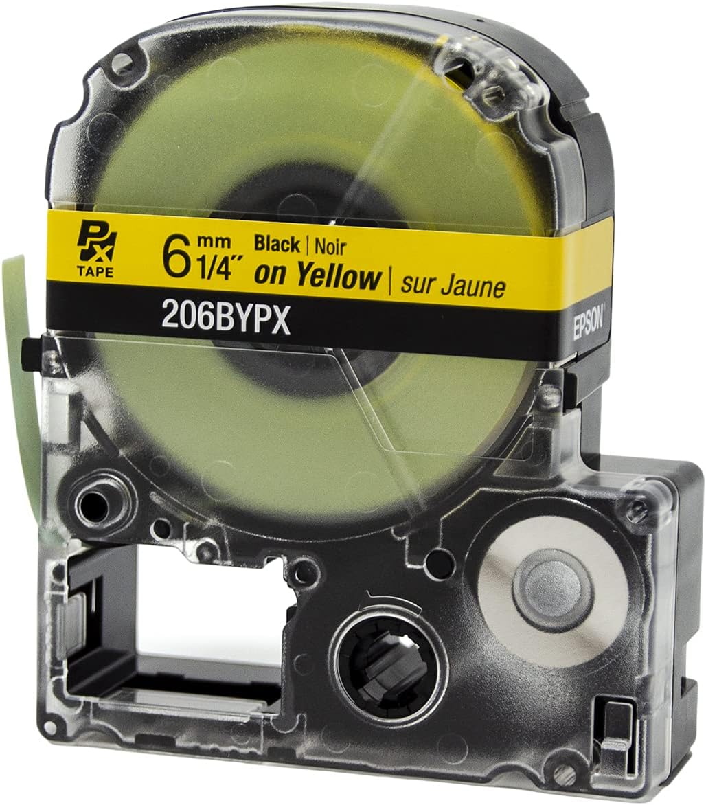P mm Black | Noir 6 TAP 1/4" on Yellow | sur Jaune 206BYPX EPSON

Corrected:
6 mm Black | Noir 1/4" on Yellow | sur Jaune 206BYPX