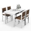 Front. Costway - 5 PCS Dining Table Set for 4 w/Rubber Wood Legs Upholstered Seat Padded Backrest - White and Brown.