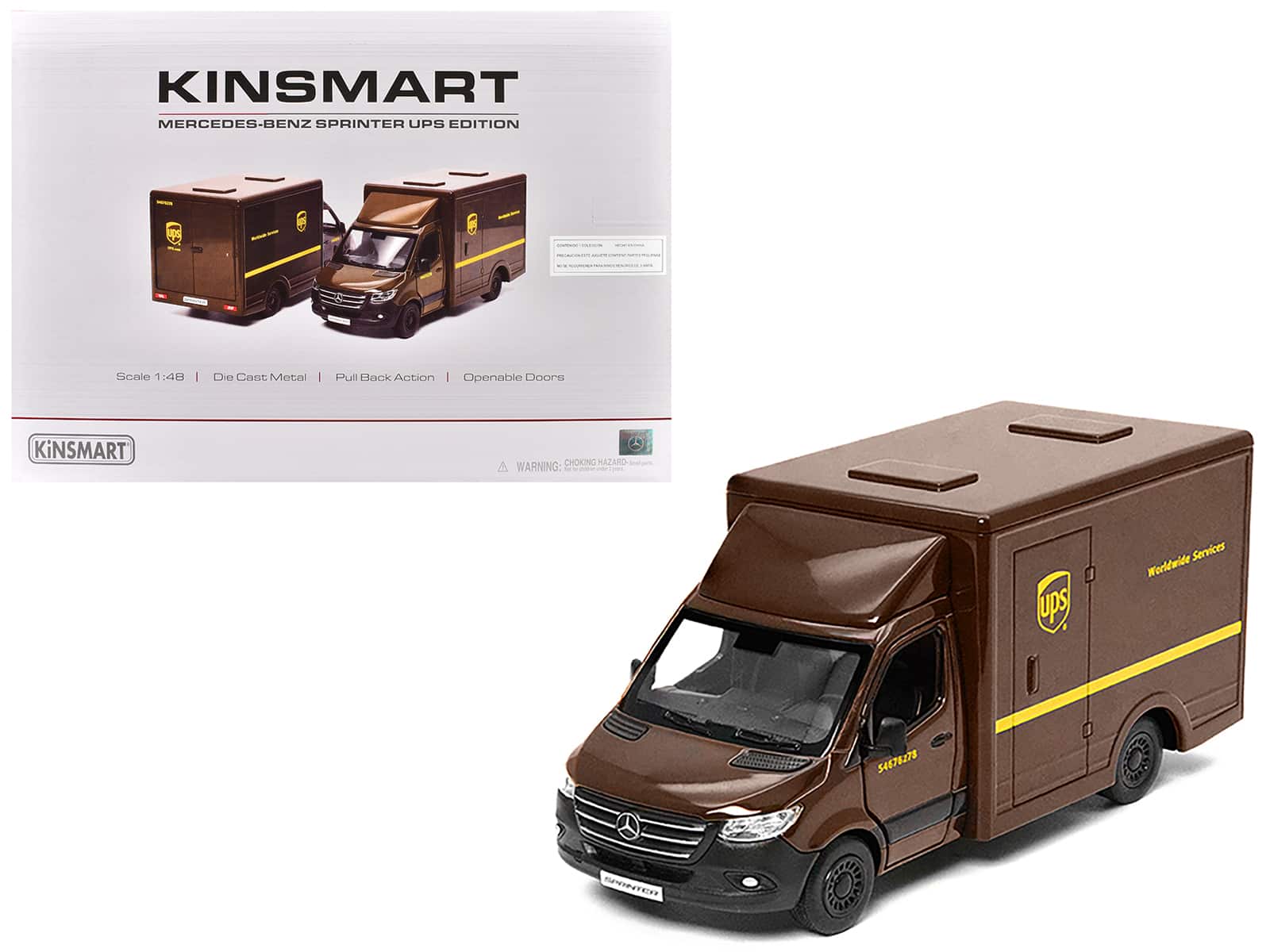 Kinsfun - Mercedes-Benz Sprinter Van "UPS Worldwide Services" 1/48 Diecast Model Car by Kinsmart - Brown