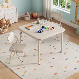 Homhougo - 3 Piece Boys Girls Folding Table and Chairs Set, Activity Table and Chairs Set - Beige