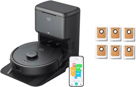 eufy - L60 Robot Vacuum with Self Empty Station, Hair Detangling Technology +6 Pack Dust Bags - Black