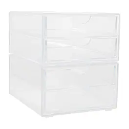 Martha Stewart - Brody Plastic Desktop Storage with 2 Half Moon Opening Pullout Drawers-2 Pack - Clear