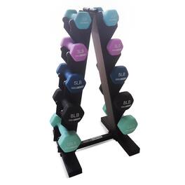 HolaHatha - 2, 3, 5, 8, & 10 lb Neoprene Dumbbell Free Weight Set w/ Rack, Pastel - Blues
