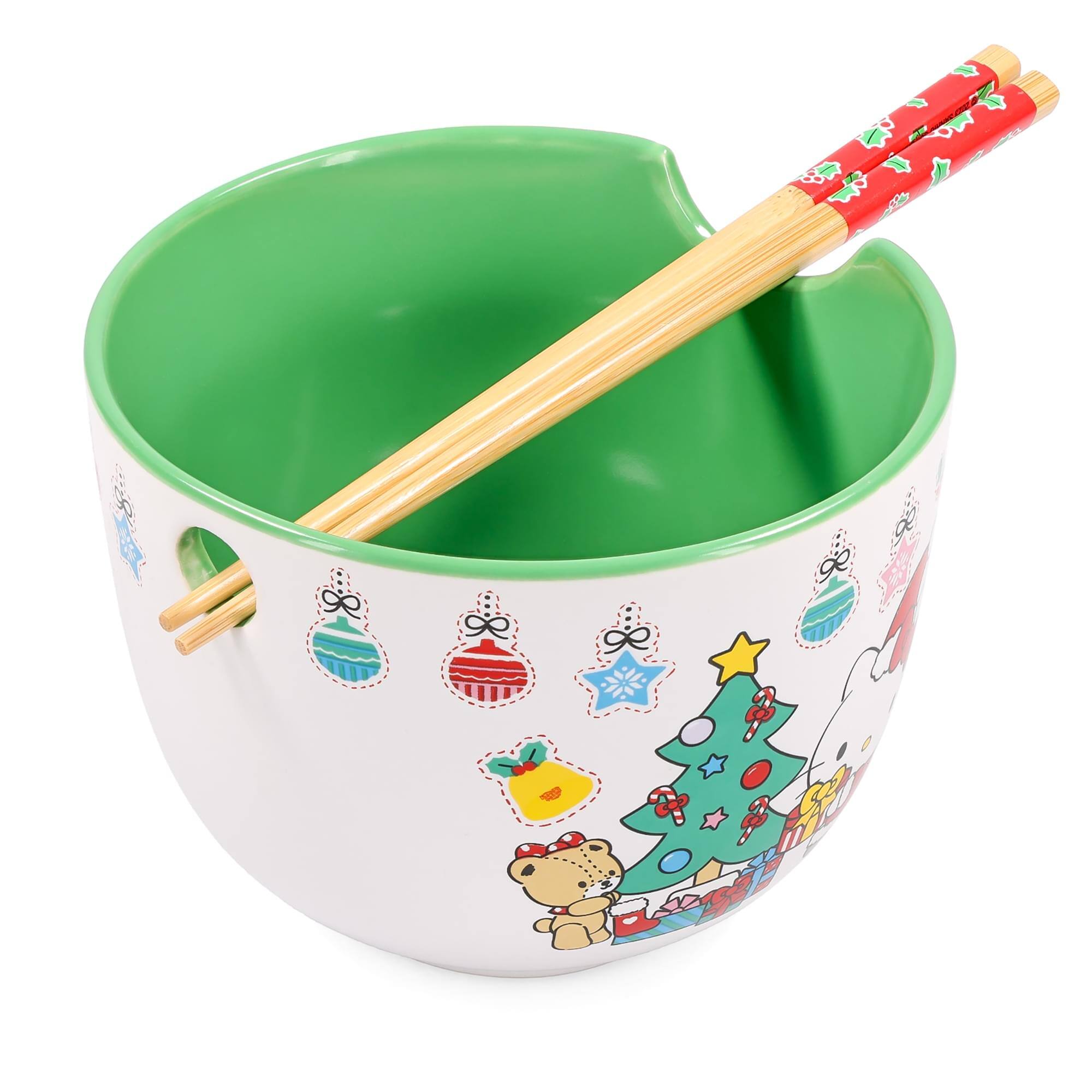 Alt View 2. Silver Buffalo - Sanrio Hello Kitty Holiday 20-Ounce Ceramic Ramen Bowl and Chopstick Set - White.
