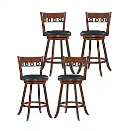 Gymax - 4PCS 30.5'' Bar Height Chairs Swivel Bar Stools w/ Rubber Wood Frame - Brown, Black