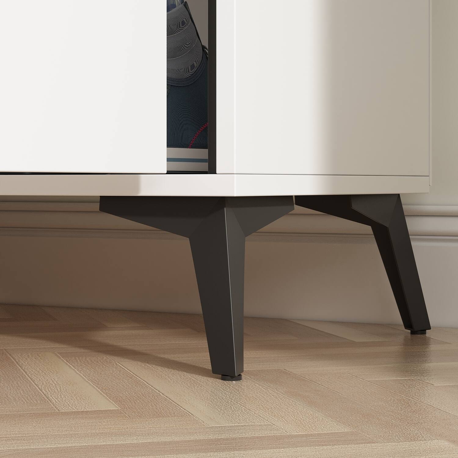 Alt View 4. Famapy - Famapy Modern Minimalist Shoe Cabinet with Adjustable Shelves & Metal Accents - White.