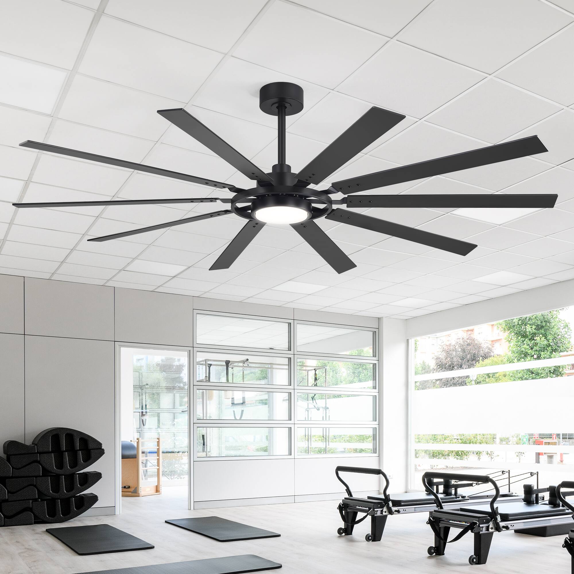 Alt View 6. Breezary - 72-Inch Large LED Ceiling Fan with Light, 10 Blades, DC Motor, Remote Control, 6 Speeds, 1/4/8H Timer - Matte Black.
