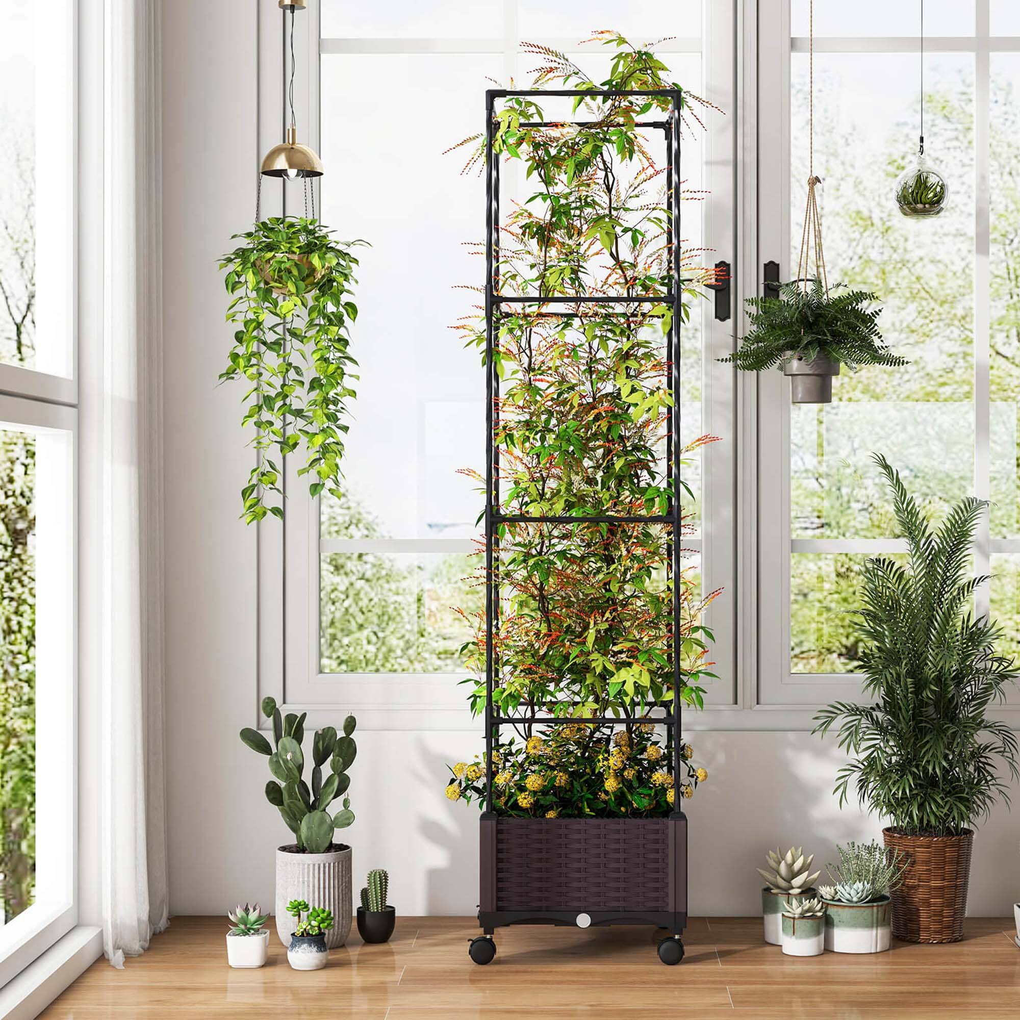 Alt View 3. Costway - 2 PCS 67" Planter Raised Garden Bed with Planter Box &Trellis Adjustable Height - Black.