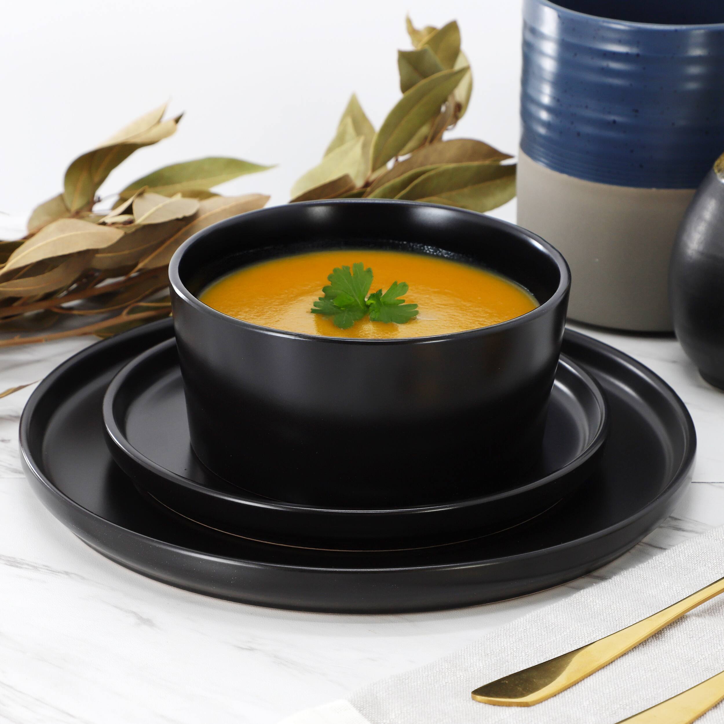 Alt View 7. Elama - Elama Josh 18 Piece Stoneware Dinnerware Set in Matte Black - Black.