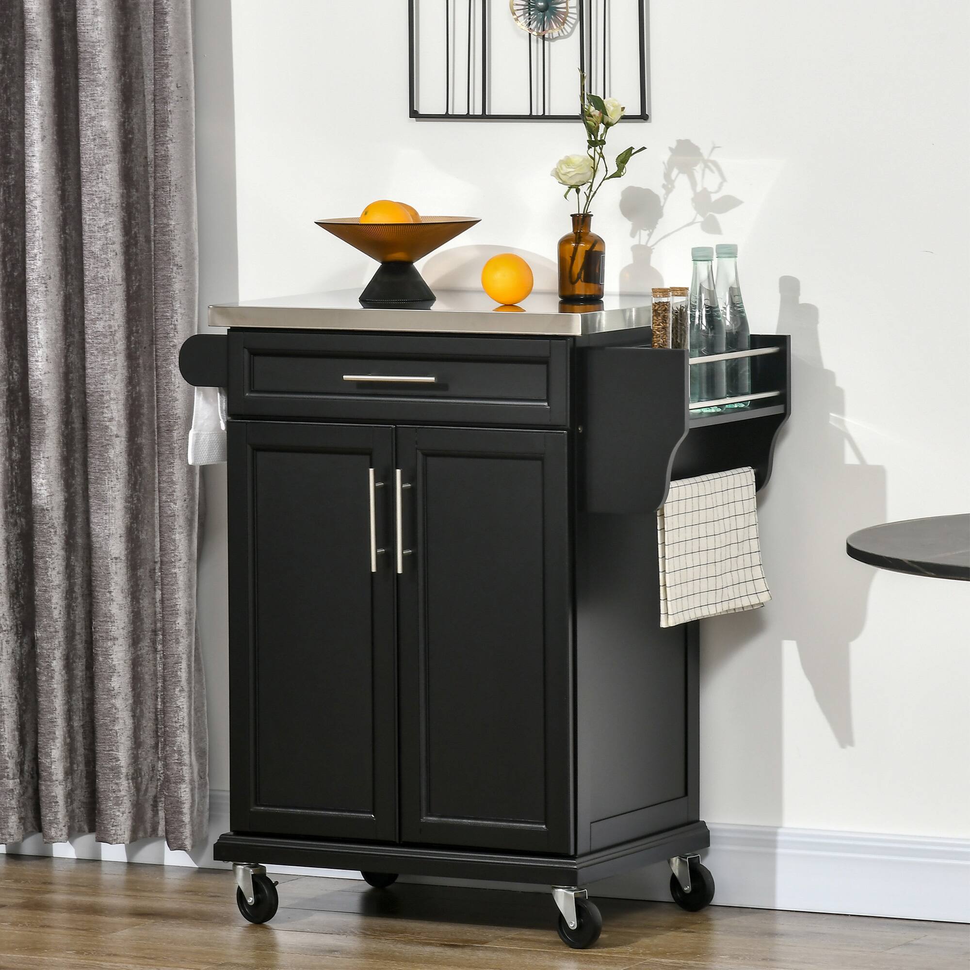 Alt View 1. Homcom - Rolling Kitchen Island on Wheels with Drawer, Spice Rack - Black.