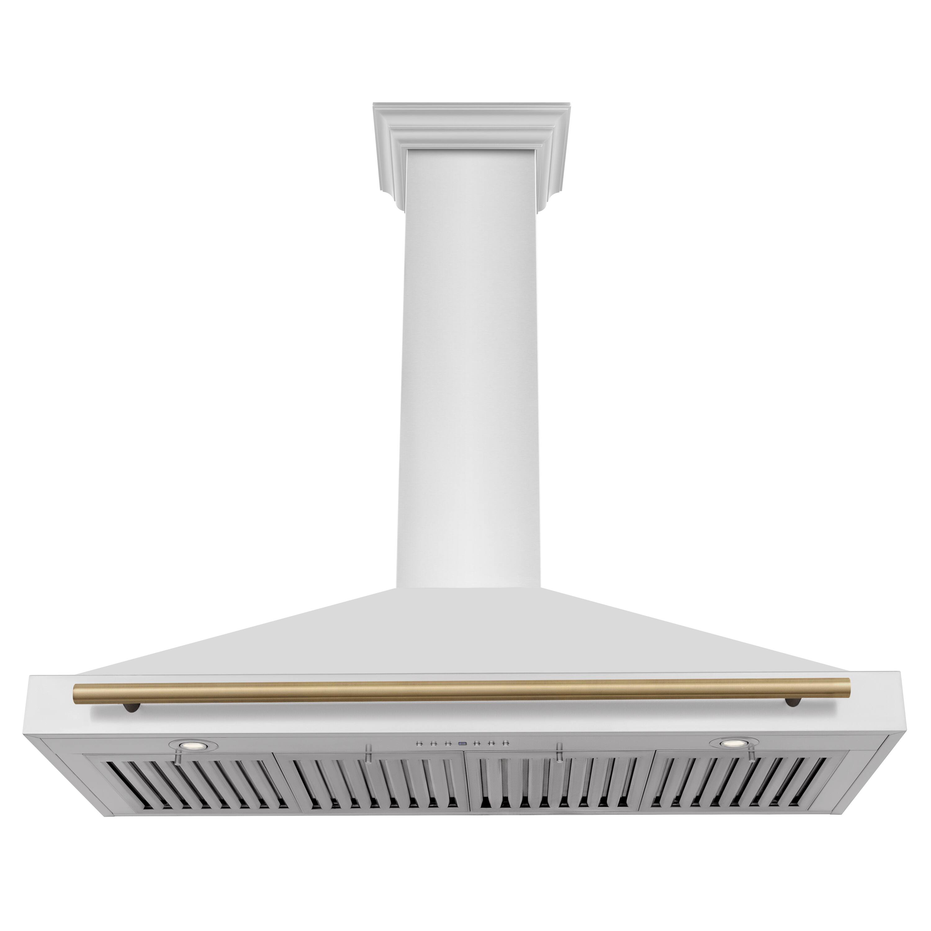 Angle. ZLINE - ZLINE 48 in. Autograph Edition Convertible Stainless Steel Range Hood with Stainless Steel Shell and Champagne Accents - Stainless steel.
