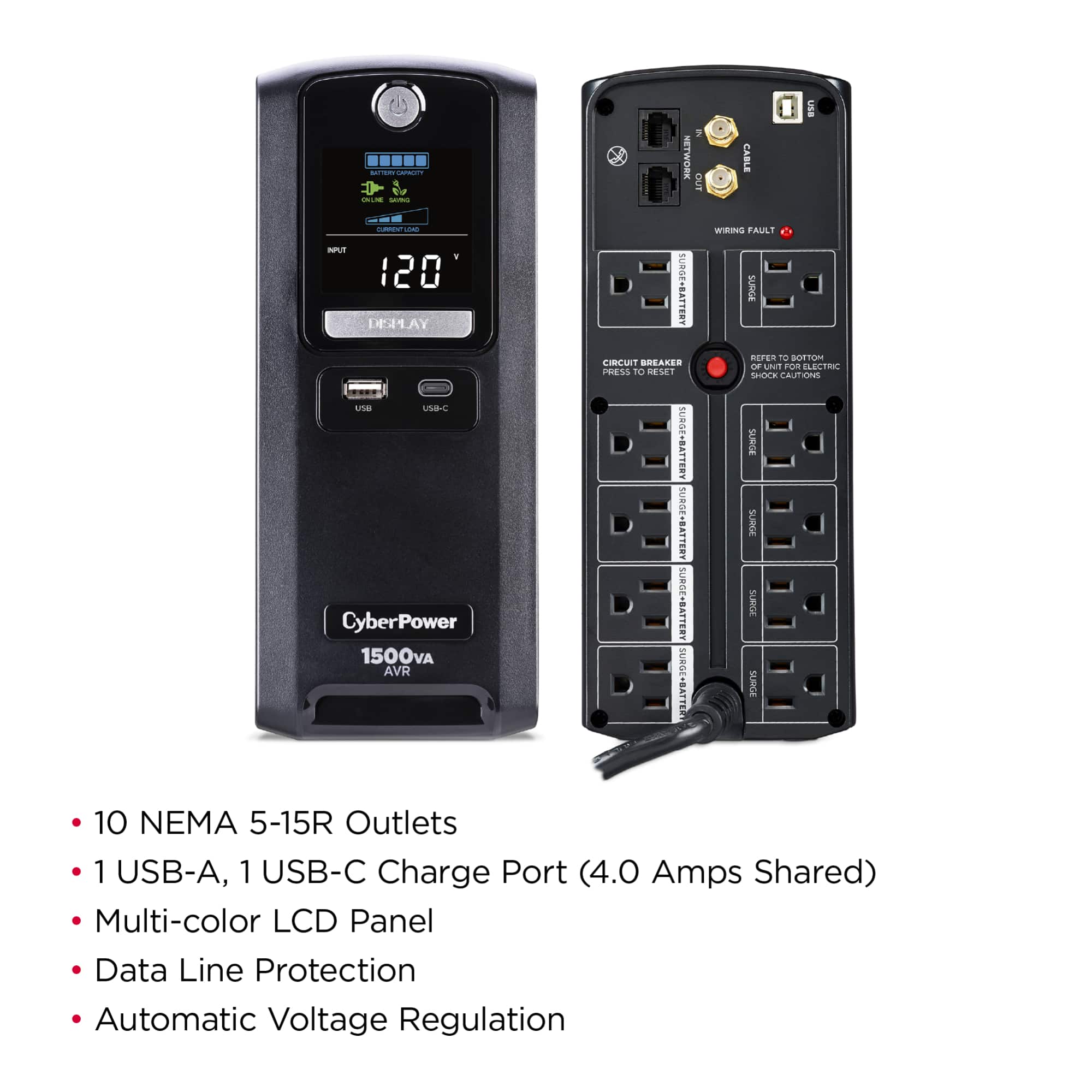 Alt View 17. CyberPower - LX1500GU3 Battery Backup UPS Systems - Black.