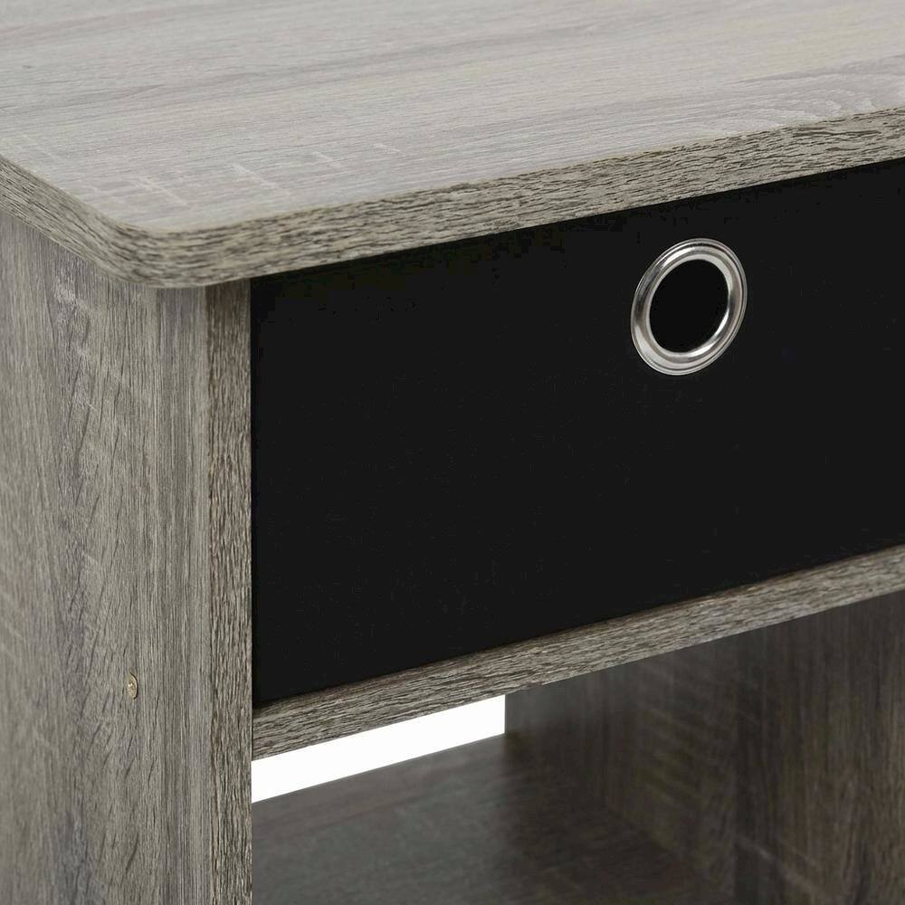 Alt View 1. FurniFact - French Oak and Black Finish Nightstand with Storage Shelf and Bin Drawer - French Oak/Black.