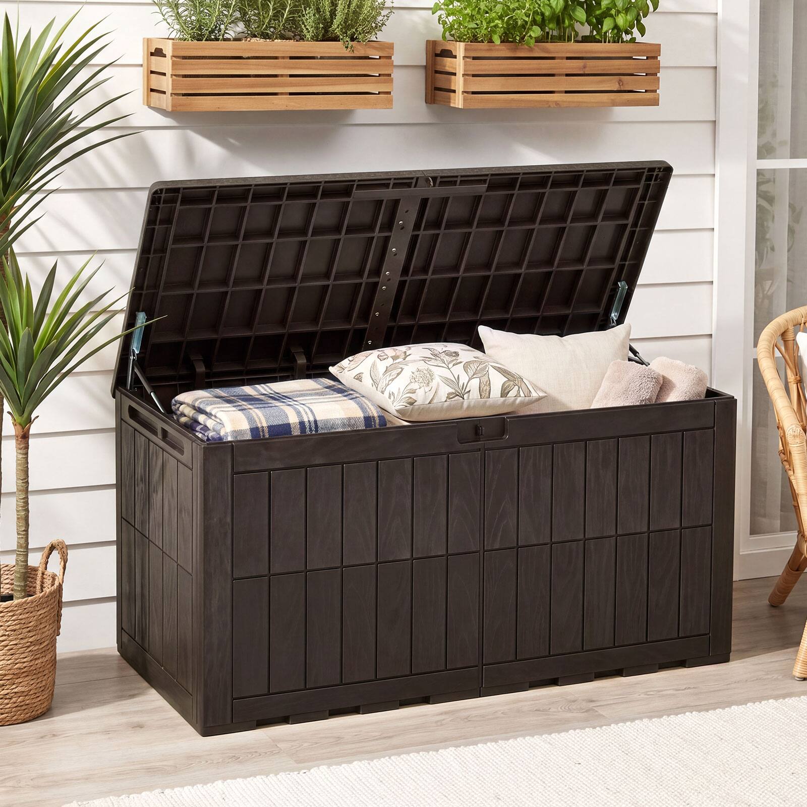 Alt View 1. Gymax - Gymax 120 Gal Outdoor Deck Box All-Weather Lockable Storage Bin w/ Lid & Handles Dark Brown - Brown.