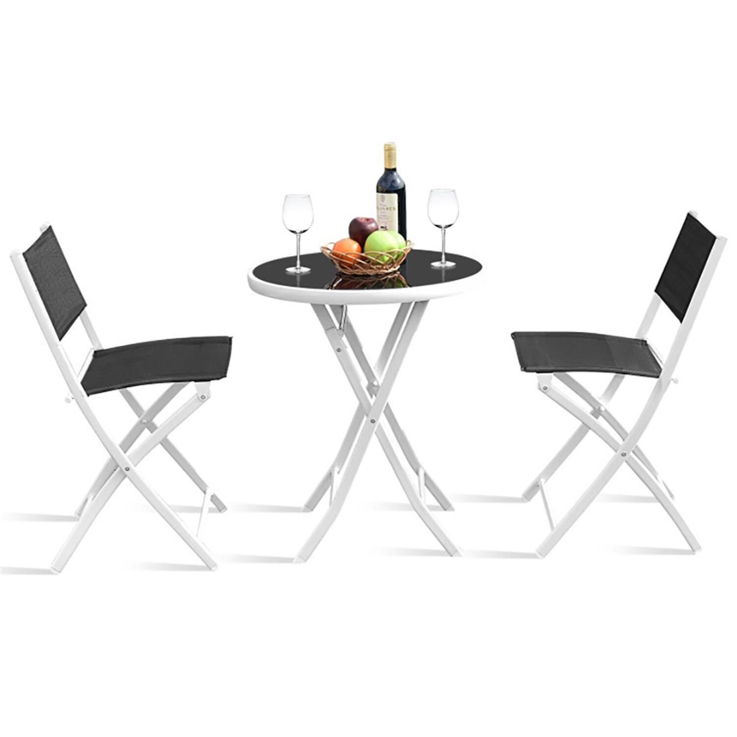 Alt View 1. Kadyn - Grand Patio Folding Bistro Furniture Set, 3 Piece Round Dining Table and Polyester Fabric Chairs Black - Black.