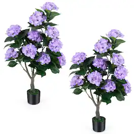 Costway - 2-Pack Artificial Hydrangea Tree, 43.5" Faux Flower Plants with 11 Blooms&Trunk - Purple