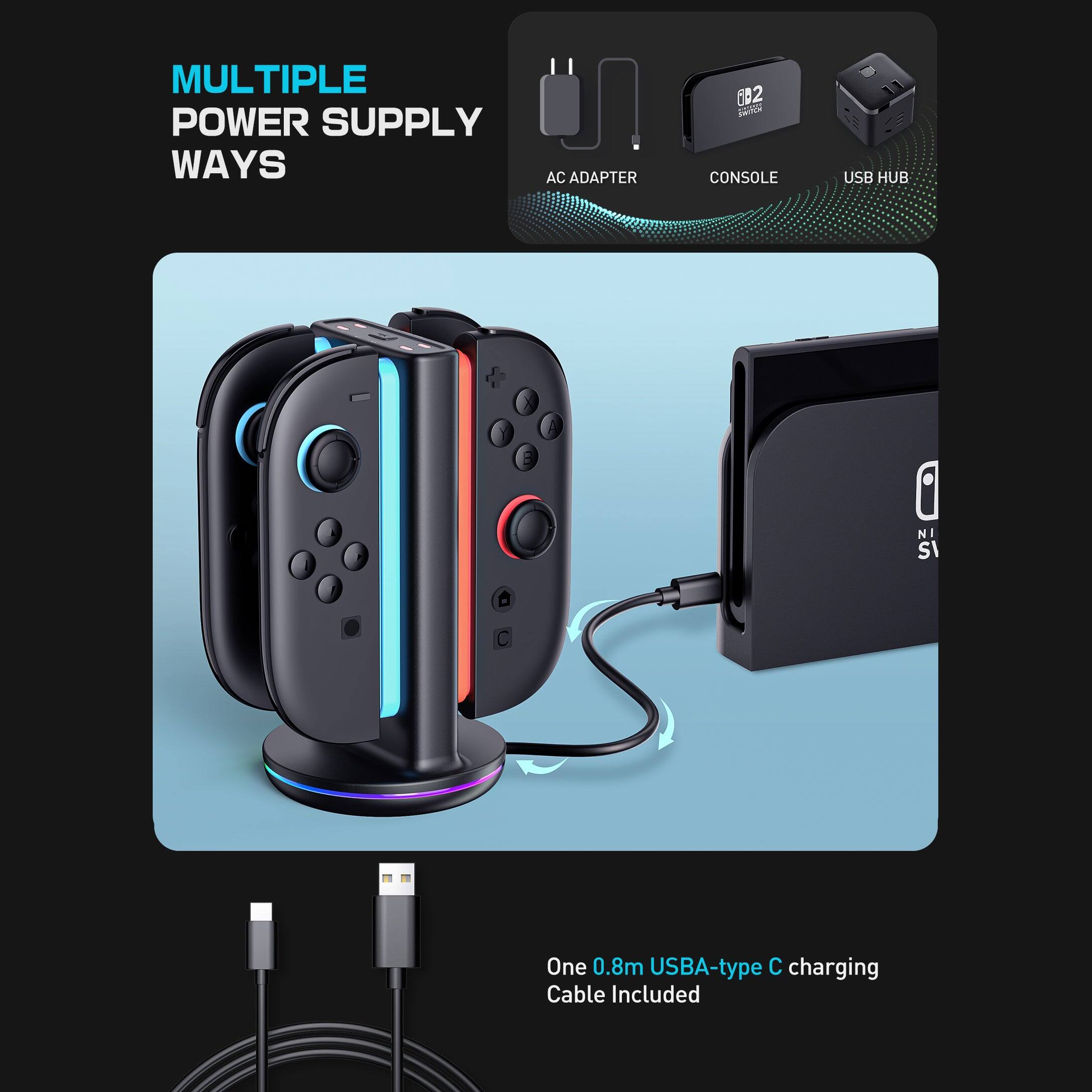 MULTIPLE POWER SUPPLY WAYS

AC ADAPTER  
CONSOLE  
USB HUB  

One 0.8m USB-A type C charging Cable Included