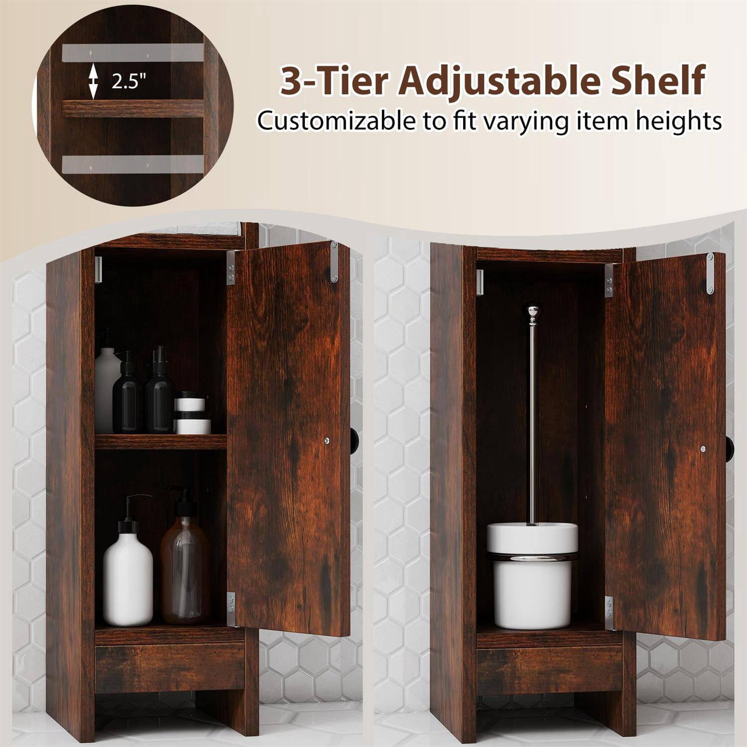 3-Tier Adjustable Shelf  
Customizable to fit varying item heights  

2.5"