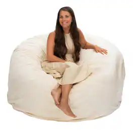 Ultimate Sack - 5 Foot Foam Filled Washable Fur Covered Bean Bag Chair - Ivory