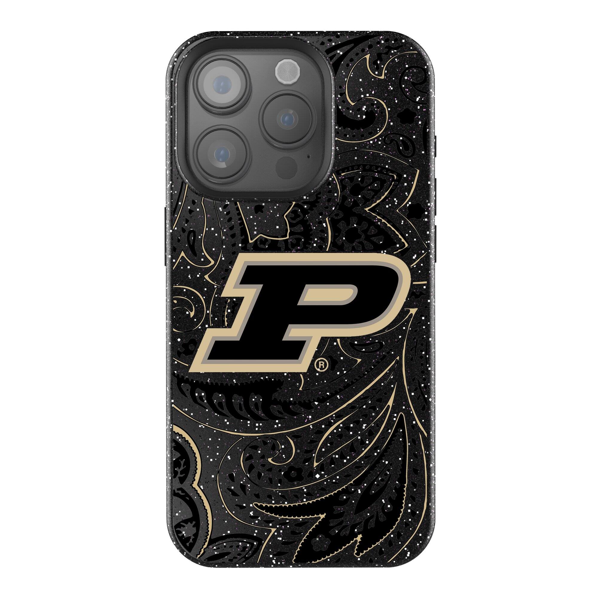 Front. Keyscaper - Purdue Boilermakers Paisley Bling iPhone Case - 16 Pro Max - Black.