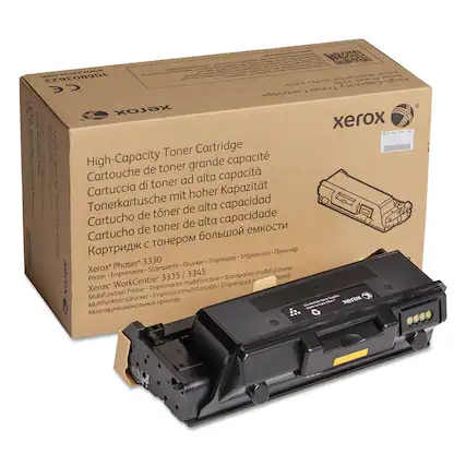 Sure, here is the corrected and grouped text:
---
**Xerox Phaser 3330 / WorkCentre 3335 / 3345**
**High-Capacity Toner Cartridge**
- Cartouche de toner grande capacité
- Cartuccia di toner ad alta capacità
- Tonerpatrone mit hoher Kapazität
- Cartucho de toner de alta capacidad
- Cartucho de toner de alta capacidad
- Картридж с тонером большой ёмкости
**Printer - Impresora - Stampa - Imprimante - Drucker - Impresora multifunción - Multifunktiondrucker - Многофункциональный принтер**
**Xerox Phaser 3330**
**Xerox WorkCentre 3335 / 3345**
**Multifunction Printer - Impresora multifunción - Imprimante multifonction - Multifunktiondrucker - Многофункциональный принтер**
---
This text is grouped by the product name and its compatibility with different models, along with the descriptions in various languages.