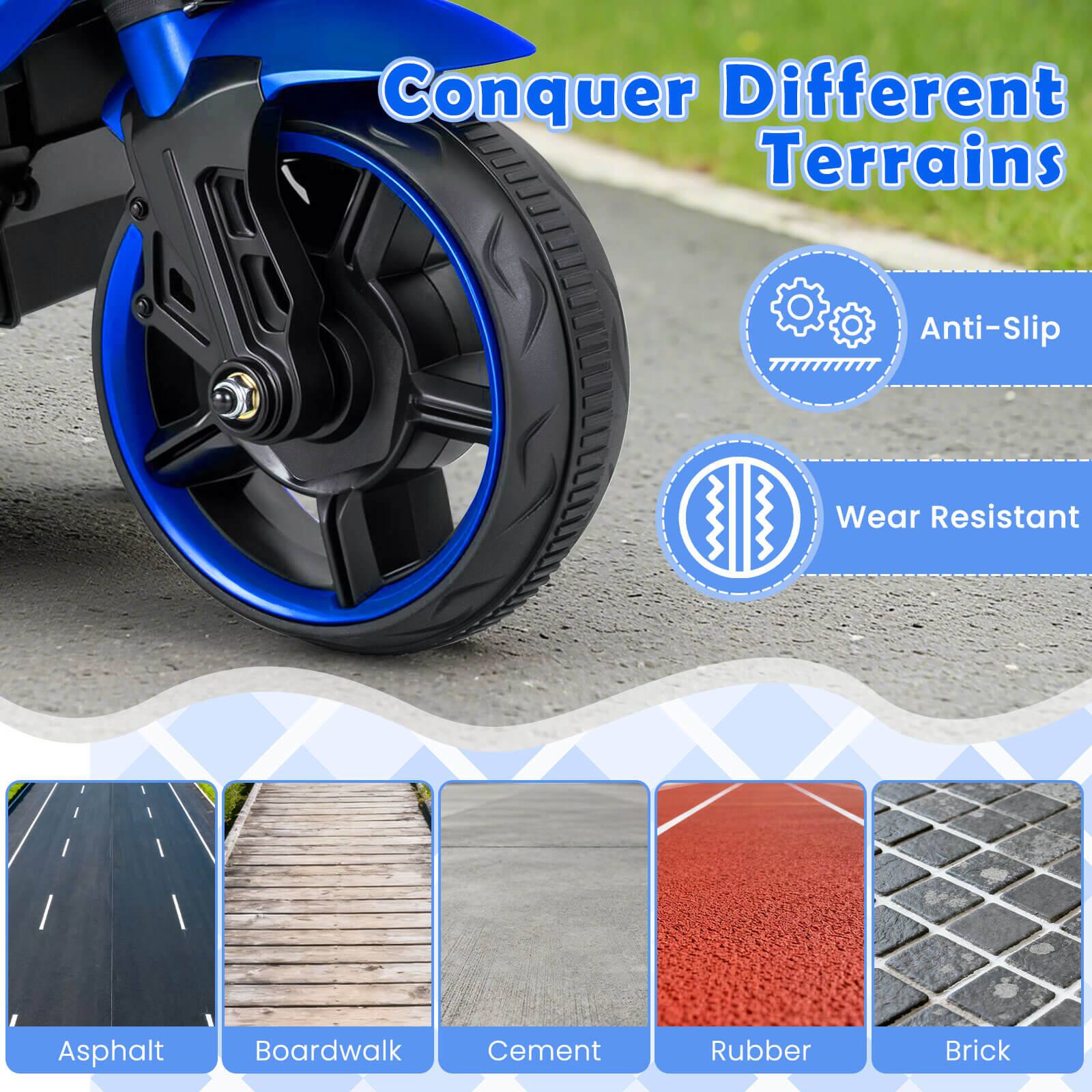 Conquer Different Terrains

Anti-Slip  
Wear Resistant

Asphalt  
Boardwalk  
Cement  
Rubber  
Brick
