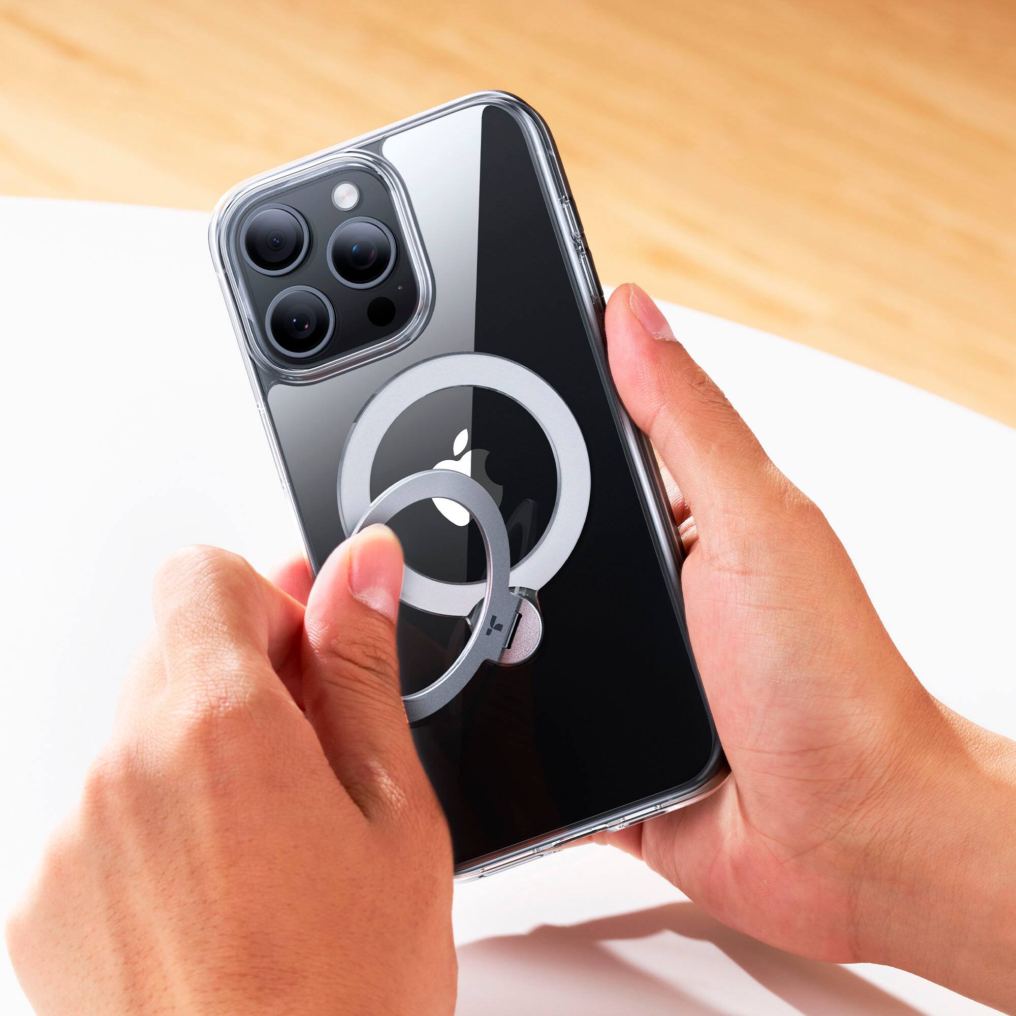 Alt View 12. TORRAS - UPRO Ostand Spin 360° Magnetic Stand Military Grade Shockproof & MagSafe-Compatible Case for Apple iPhone 15 Pro - Clear.