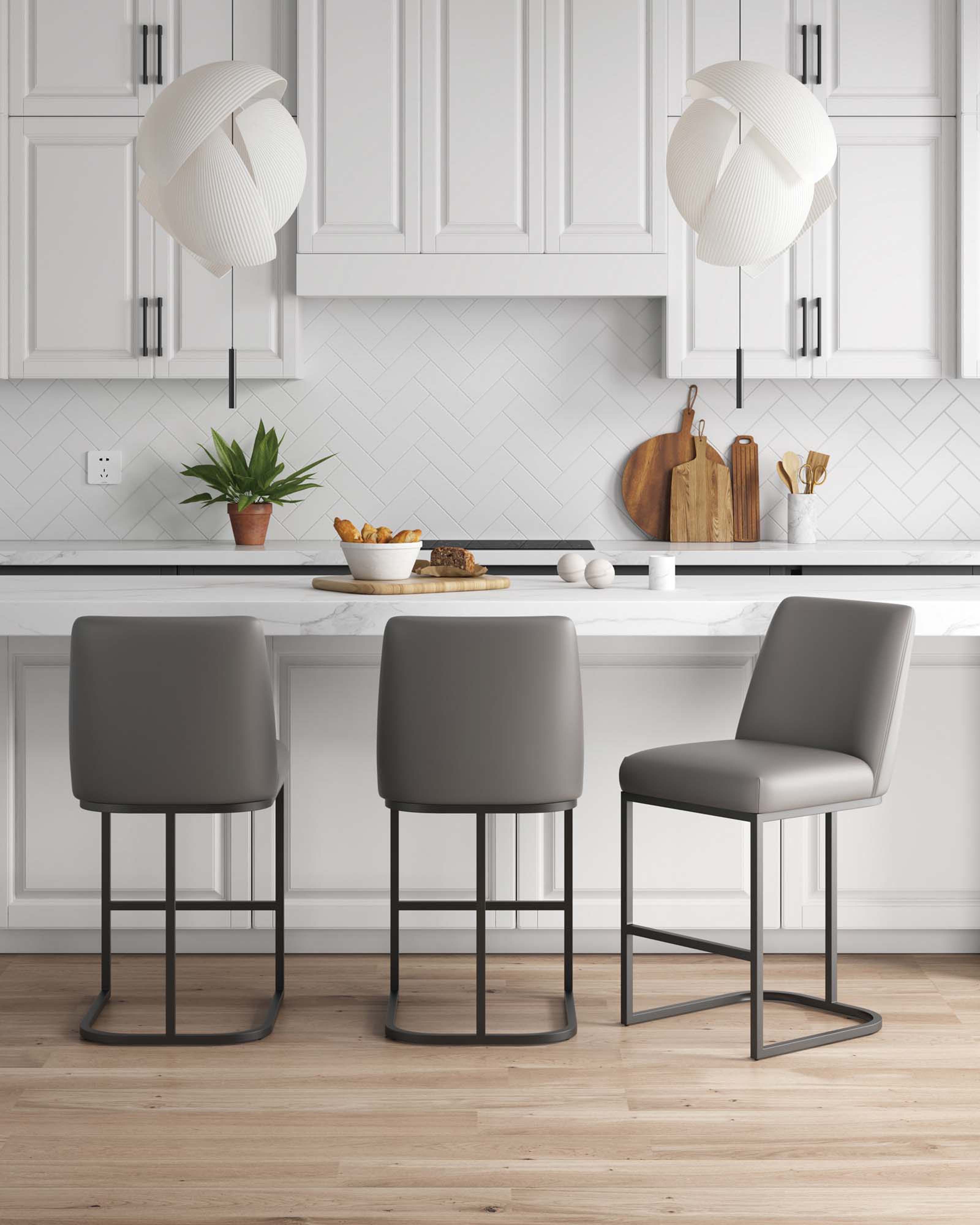 Manhattan Comfort Serena Modern Metal Upholstered Counter Stool Set of ...