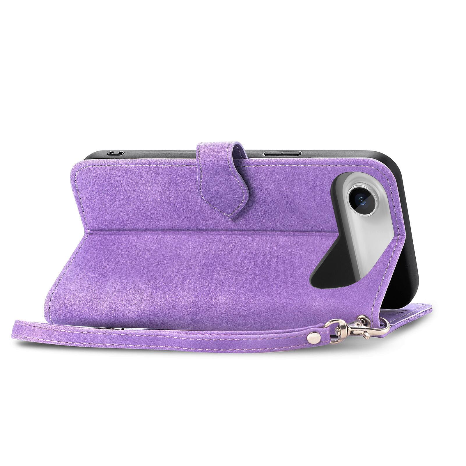 Left. Dteck - for Apple iPhone Air 2025 Wallet Case,Folio Shockproof PU Leather Card Holder Cover with Zipper Pocket & Wrist Strap - Purple.