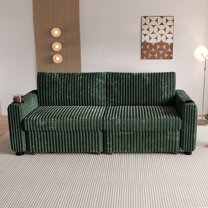 Alt View 2. Dyonery - Dyonery 91” Sectional Sleeper Sofa Bed with Pull Out Bed, Oversized Loveseat Sleeper Sofa with Reclining Backrest - Green.