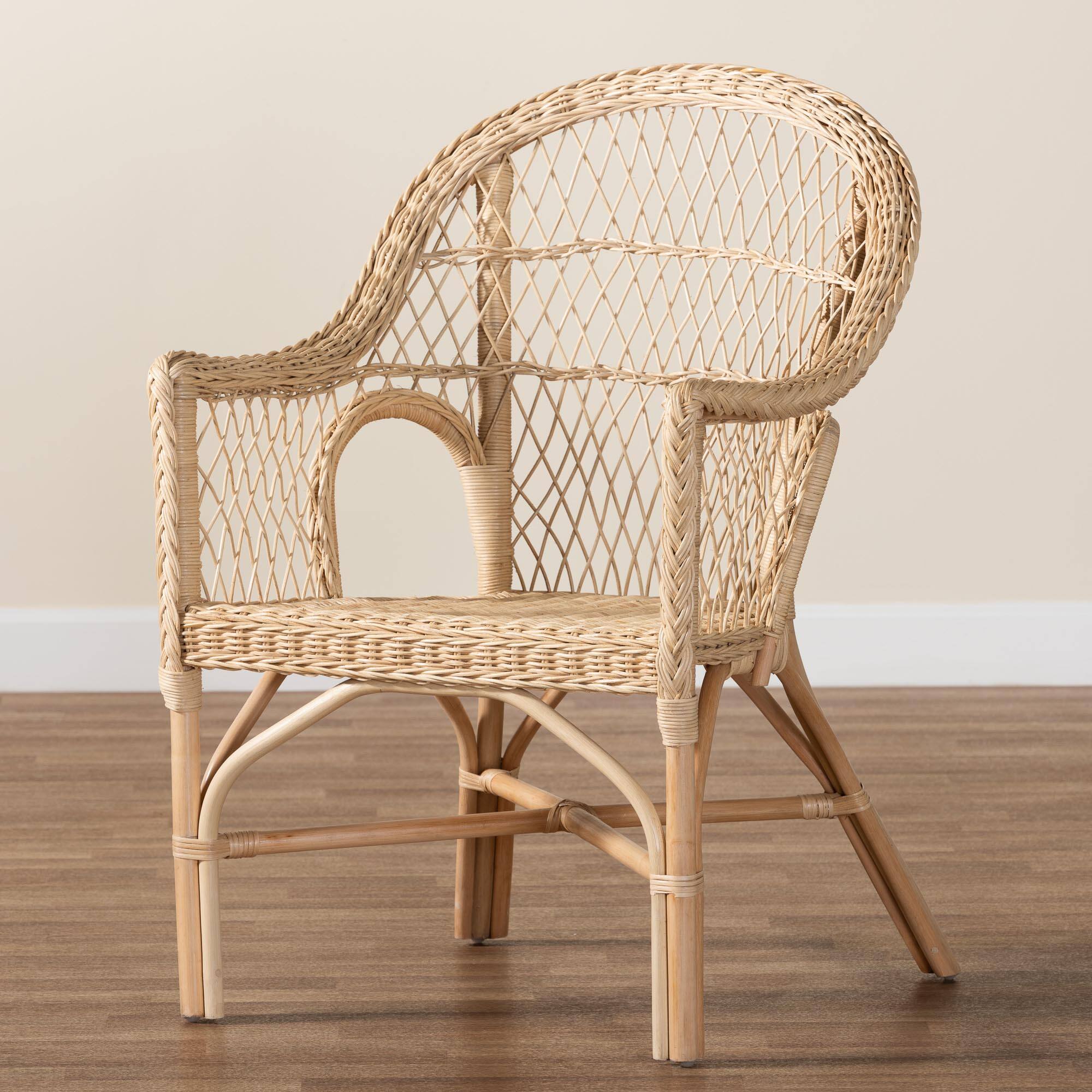 Alt View 5. bali & pari - Zaira Modern Bohemian Natural Rattan Arm Chair - Natural.