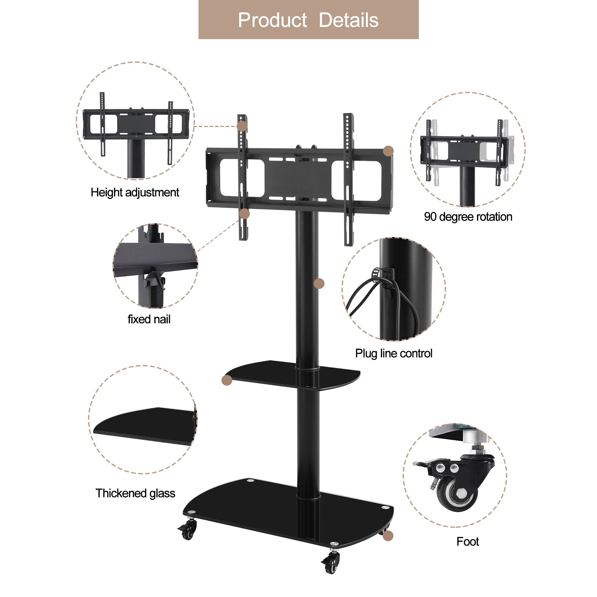 APRILSOUL Adjustable Multi Function Glass Metal Frame Floor