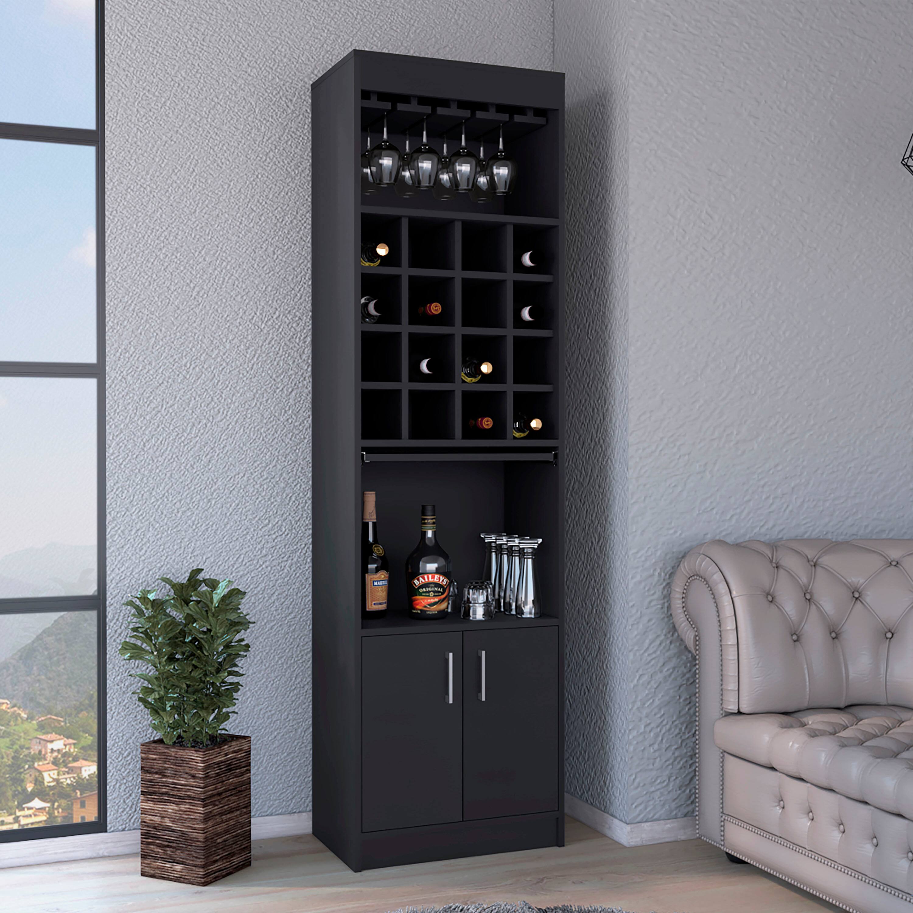 Angle. TuHome - Being Kava Bar Cabinet, Double Door, Two Shelves, Sixteen Built-In Wine Rack, Bar room - Black.