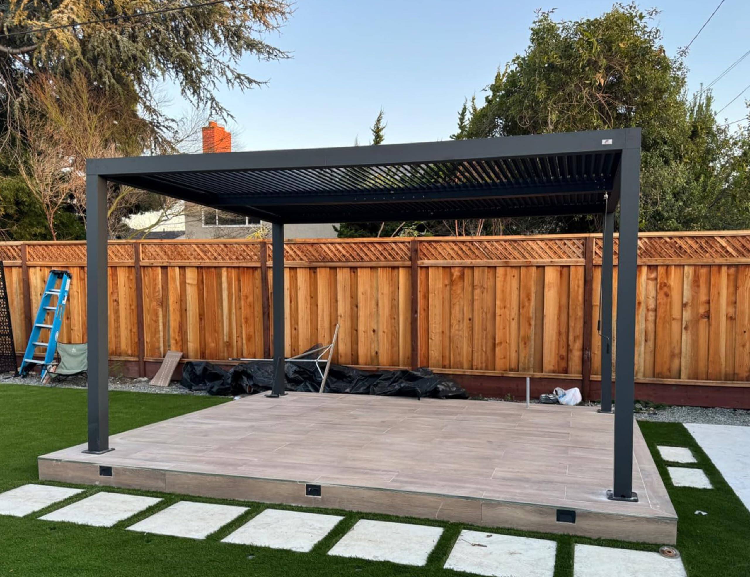 Left. PURPLE LEAF - Louvered Pergola Outdoor Gray Aluminum Pergola with Adjustable Roof for Deck Backyard Garden Hardtop Gazebo - 10' X 14'.