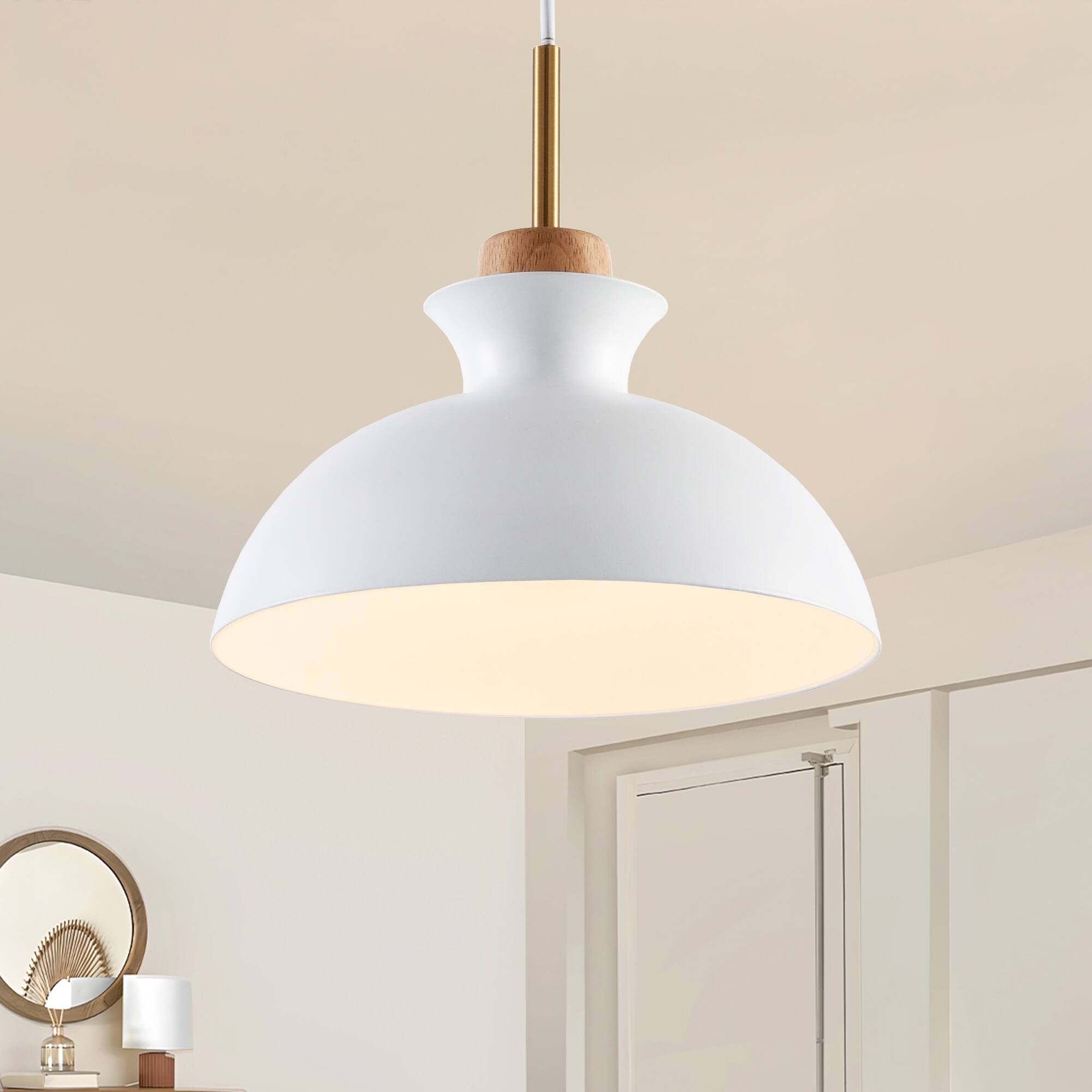 Alt View 1. Parrot Uncle - 1-Light Modern White Hanging Pendant Light for kitchen - White.