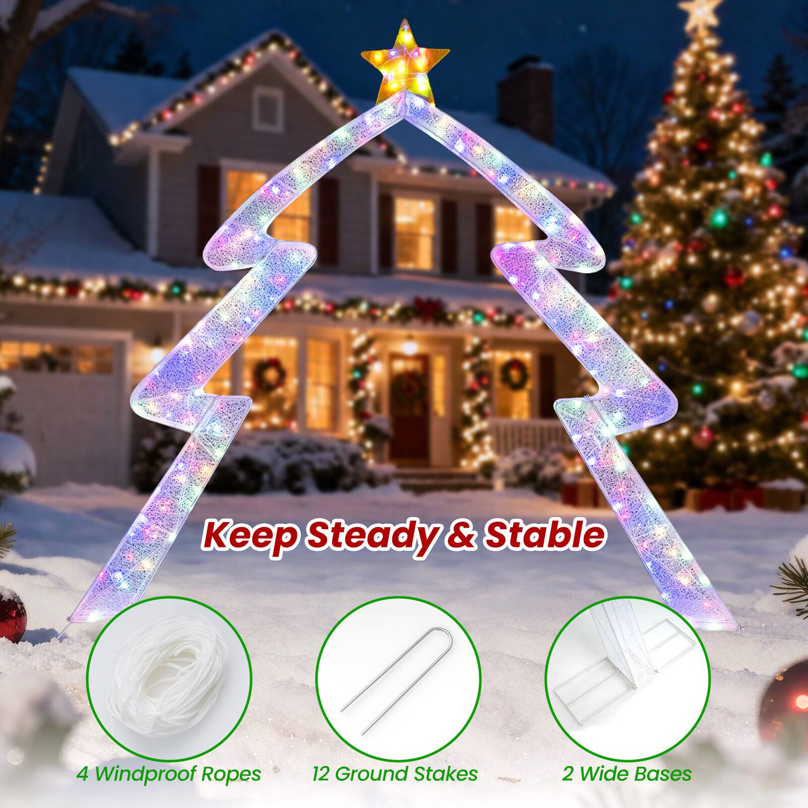 Alt View 8. Costway - Costway 8.8 FT Christmas Tree-shaped Archway with Top Star, Adjustable LED Lights,Zip Ties - White,Yellow.