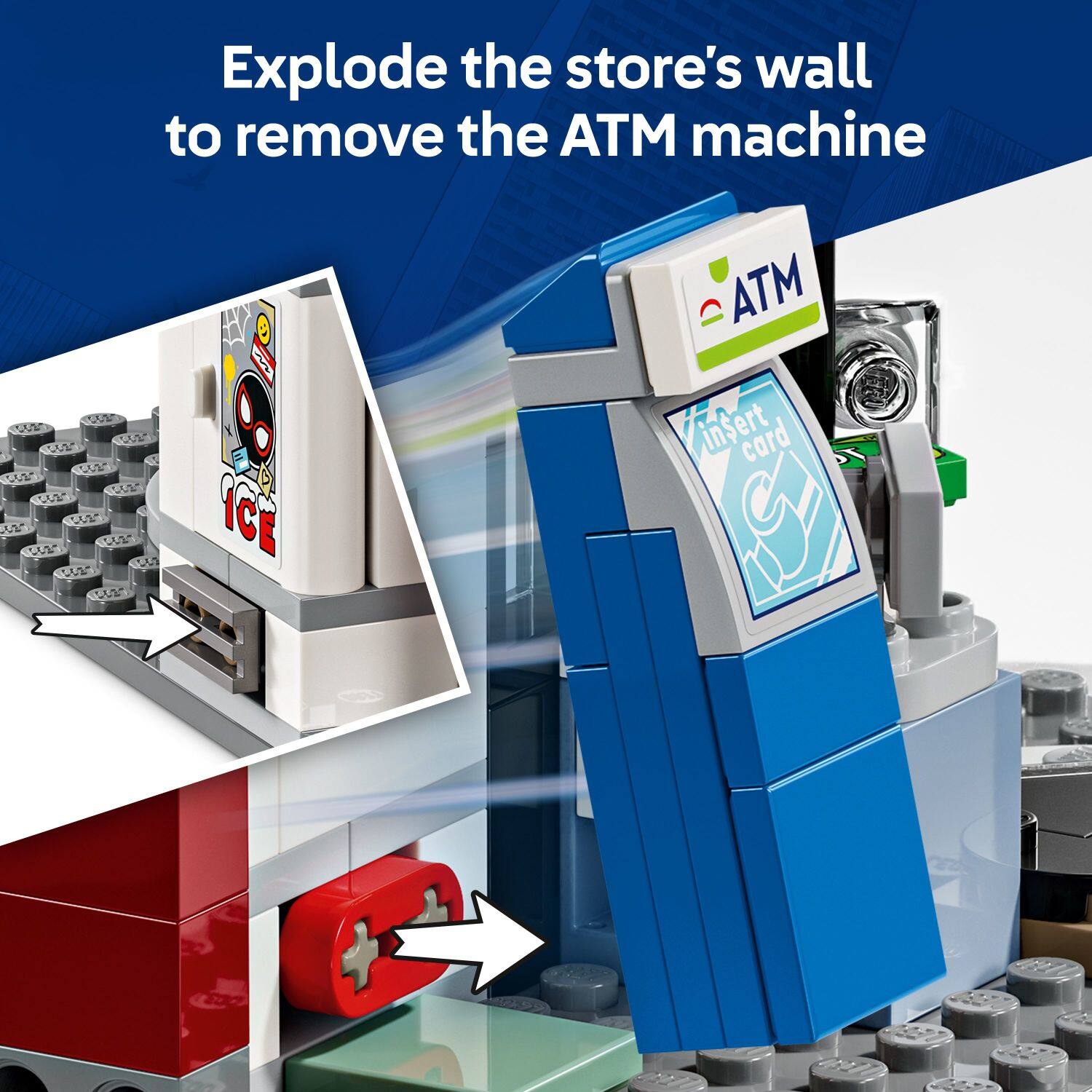 Explode the store's wall to remove the ATM machine.