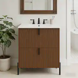 Loheer - 2.5 ft Bathroom Vanity with Ceramic Sink and Soft-Close Drawer - Dark Brown