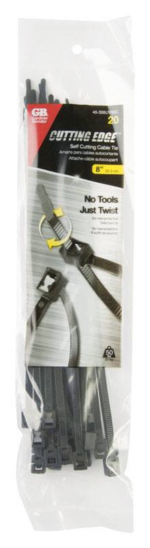 GB 45-308UV5SC Gardner Bender  
CUTTING EDGE Self Cutting Cable Tie  
Ajuste para cables autocortante  
Attache-câble autocoupant  
8" 203 mm  
No Tools Just Twist  
50