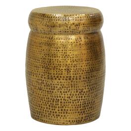 Manhattan Lane - Kvira 21" Round Drum Side End Table | Artisan Hammered Embossed Texture - Antique Brass